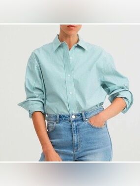 Everlane The Silky Cotton  Button Down Striped Women’s Size 8 NWT